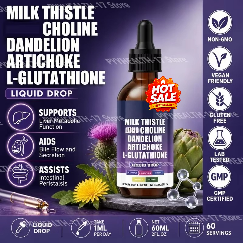 Herbal Wellness Liquid - น้ำมันเมล็ดมิลค์ทิสเทิล โคลีน แดนดิไลออน อาร์ติโชค แอล-กลูตาไธโอน ผลิตภัณฑ์เสริมอาหารสมุนไพรเพื่อสุขภาพสำหรับผู้ใหญ่