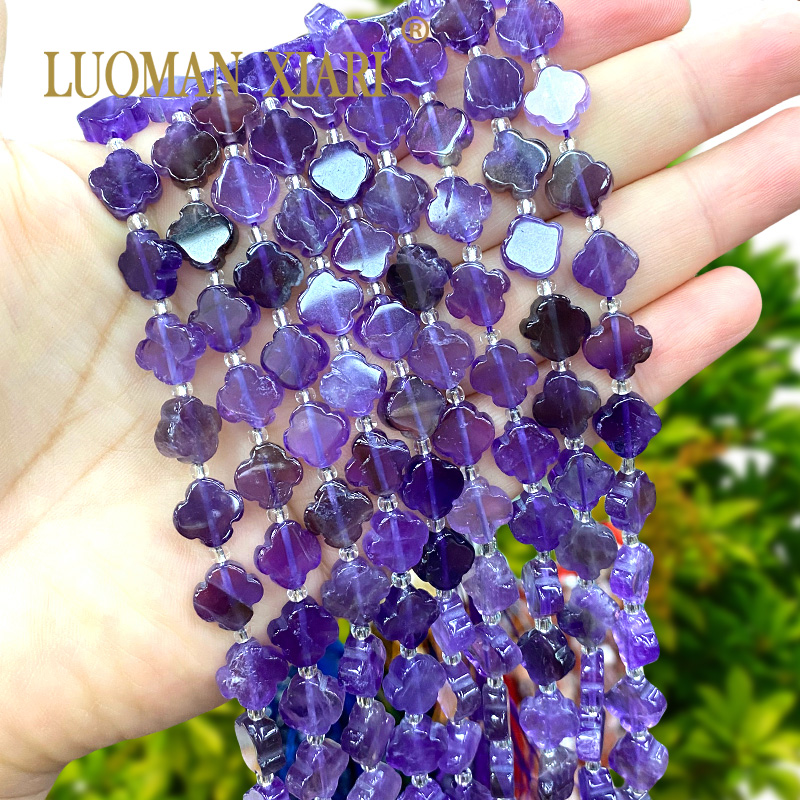 Red Clover Flower - หินธรรมชาติ 11x11 มม.ดอกไม้ Clover Amethyst หลวม